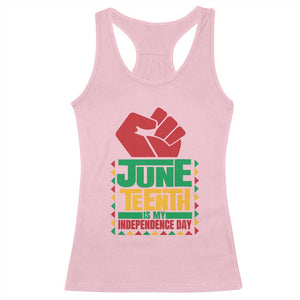 Juneteenth Is My Independence Day Racerback Tank Top Raised Fist TS01 Light Pink Print Your Wear