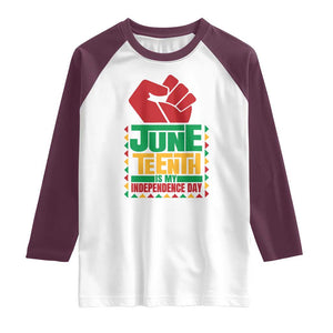 Juneteenth Is My Independence Day Raglan Shirt Raised Fist TS01 White Maroon Print Your Wear