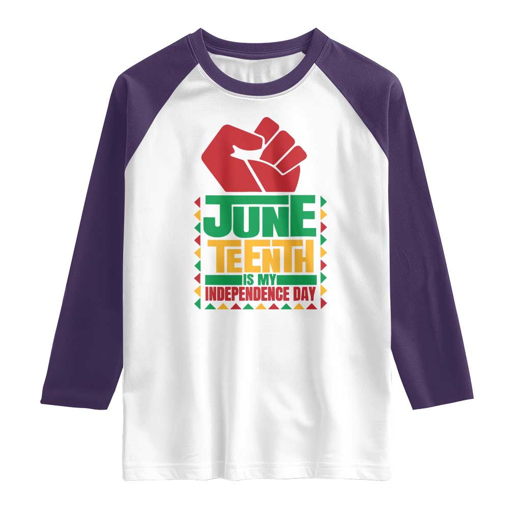 Juneteenth Is My Independence Day Raglan Shirt Raised Fist TS01 White Purple Print Your Wear