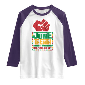 Juneteenth Is My Independence Day Raglan Shirt Raised Fist TS01 White Purple Print Your Wear