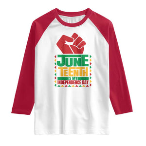 Juneteenth Is My Independence Day Raglan Shirt Raised Fist TS01 White Red Print Your Wear