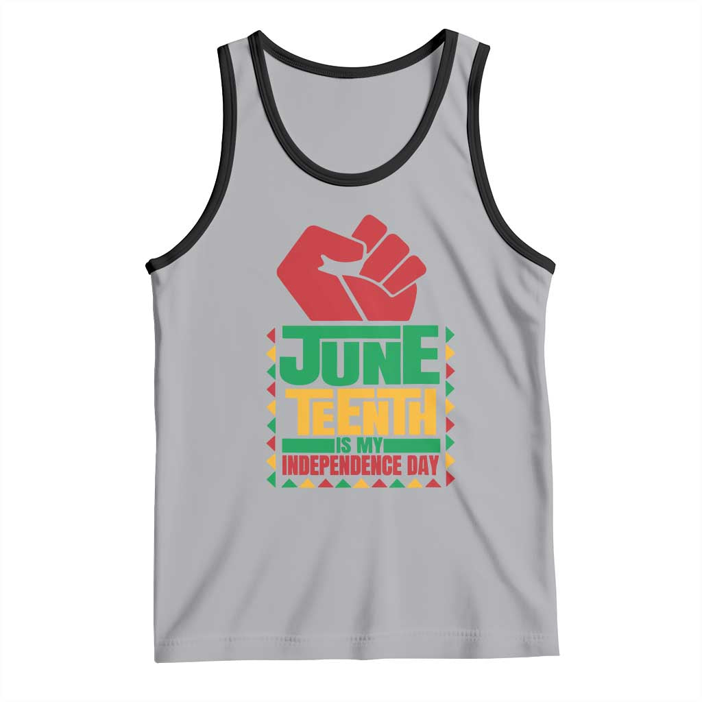 Juneteenth Is My Independence Day Tank Top Raised Fist TS01 Athletic Heather Black Print Your Wear