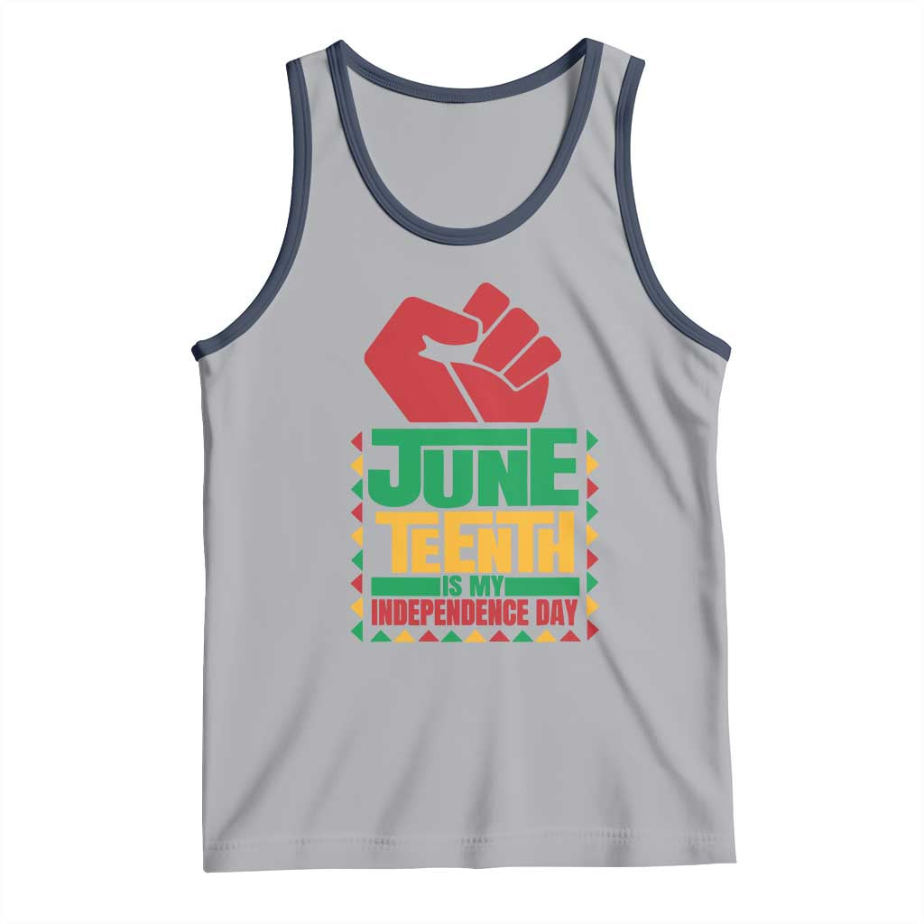 Juneteenth Is My Independence Day Tank Top Raised Fist TS01 Athletic Heather Navy Print Your Wear
