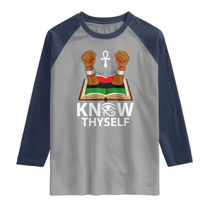 African American History Raglan Shirt Know Thyself Break The Chains TS01 Sport Gray Navy Print Your Wear