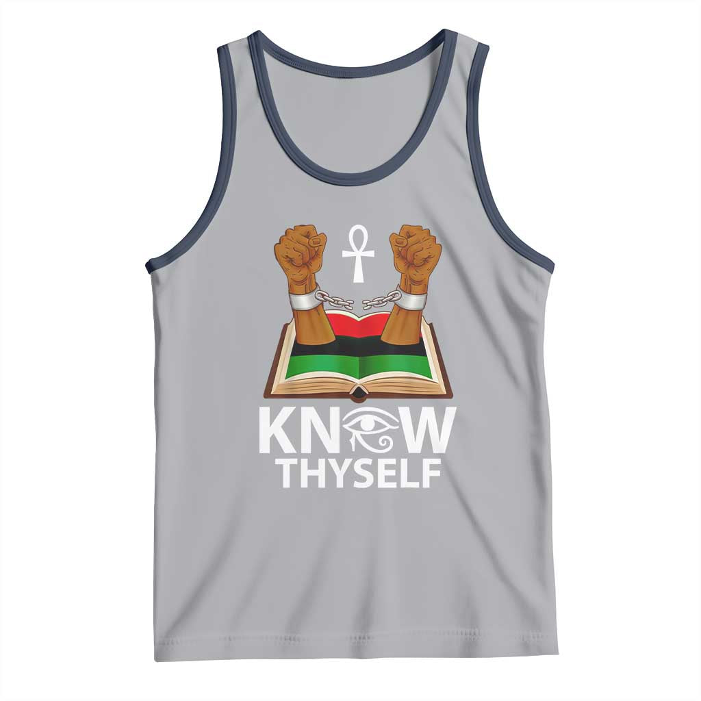 African American History Tank Top Know Thyself Break The Chains TS01 Athletic Heather Navy Print Your Wear