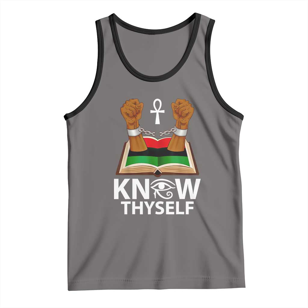 African American History Tank Top Know Thyself Break The Chains TS01 Deep Heather Black Print Your Wear
