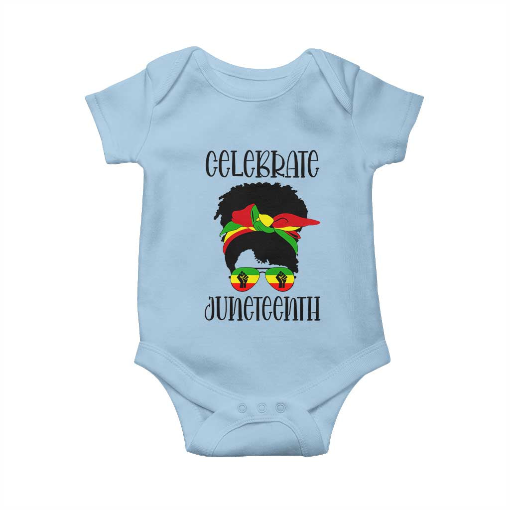Black Women Baby Onesie Celebrate Juneteenth Messy Bun TS01 Light Blue Print Your Wear