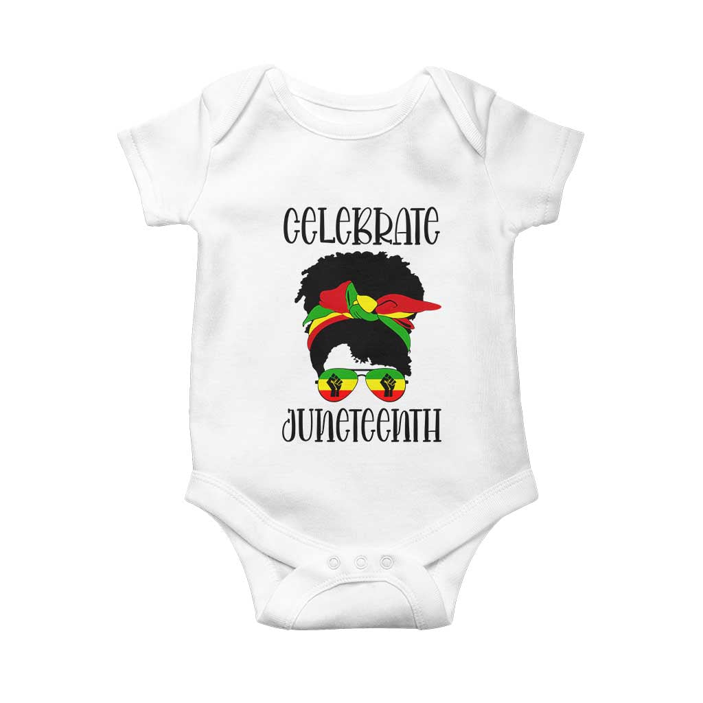 Black Women Baby Onesie Celebrate Juneteenth Messy Bun TS01 White Print Your Wear