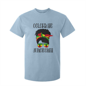 Black Women T Shirt For Kid Celebrate Juneteenth Messy Bun TS01 Light Blue Print Your Wear