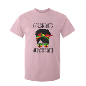 Black Women T Shirt For Kid Celebrate Juneteenth Messy Bun TS01 Light Pink Print Your Wear