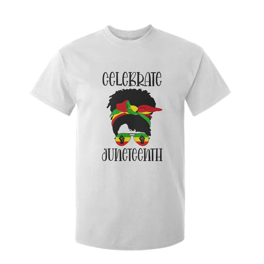 Black Women T Shirt For Kid Celebrate Juneteenth Messy Bun TS01 White Print Your Wear