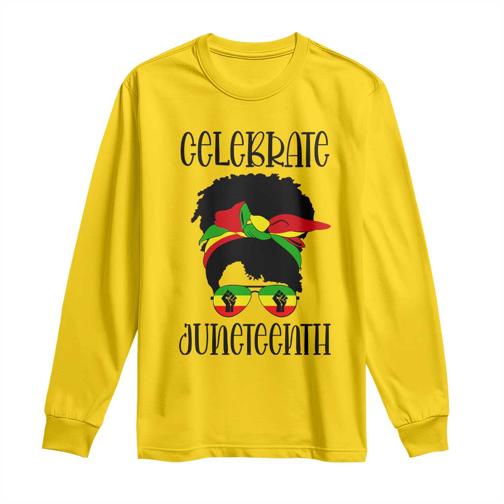 Black Women Long Sleeve Shirt Celebrate Juneteenth Messy Bun TS01 Daisy Print Your Wear