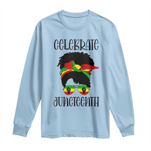 Black Women Long Sleeve Shirt Celebrate Juneteenth Messy Bun TS01 Light Blue Print Your Wear