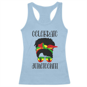 Black Women Racerback Tank Top Celebrate Juneteenth Messy Bun TS01 Light Blue Print Your Wear