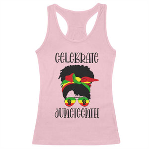 Black Women Racerback Tank Top Celebrate Juneteenth Messy Bun TS01 Light Pink Print Your Wear