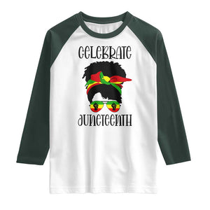 Black Women Raglan Shirt Celebrate Juneteenth Messy Bun TS01 White Dark Forest Green Print Your Wear