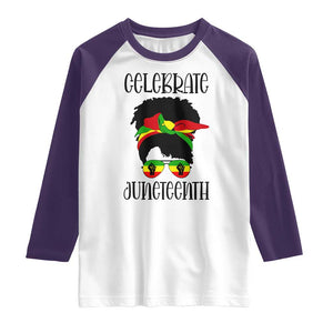 Black Women Raglan Shirt Celebrate Juneteenth Messy Bun TS01 White Purple Print Your Wear