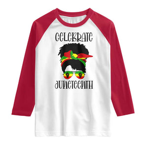 Black Women Raglan Shirt Celebrate Juneteenth Messy Bun TS01 White Red Print Your Wear