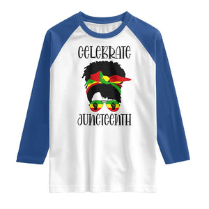 Black Women Raglan Shirt Celebrate Juneteenth Messy Bun TS01 White Royal Print Your Wear