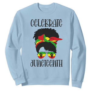 Black Women Messy Bun Juneteenth Celebrate Sweatshirt TS01 Light Blue Printyourwear