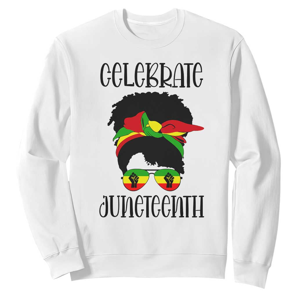 Black Women Messy Bun Juneteenth Celebrate Sweatshirt TS01 White Printyourwear