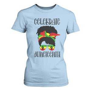 Black Women T Shirt For Women Celebrate Juneteenth Messy Bun TS01 Light Blue Print Your Wear