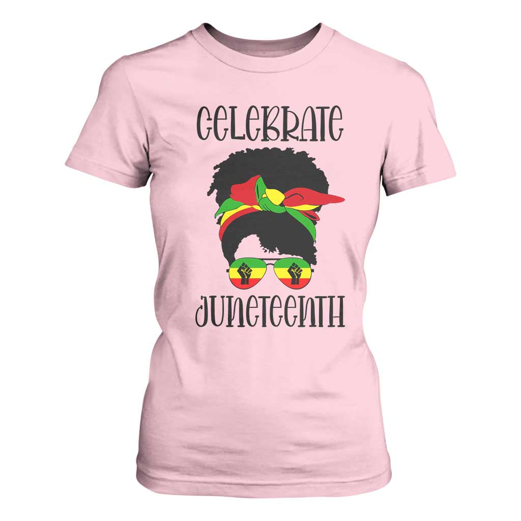 Black Women T Shirt For Women Celebrate Juneteenth Messy Bun TS01 Light Pink Print Your Wear