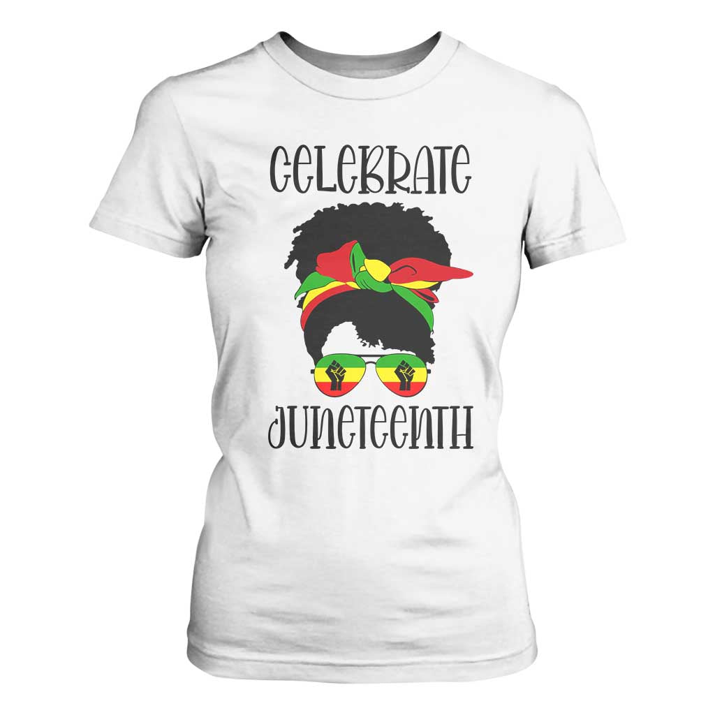 Black Women T Shirt For Women Celebrate Juneteenth Messy Bun TS01 White Print Your Wear