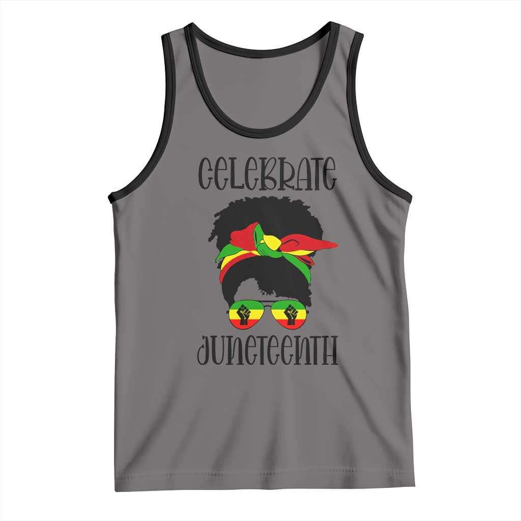 Black Women Tank Top Celebrate Juneteenth Messy Bun TS01 Deep Heather Black Print Your Wear
