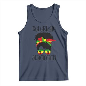 Black Women Tank Top Celebrate Juneteenth Messy Bun TS01 Navy Print Your Wear