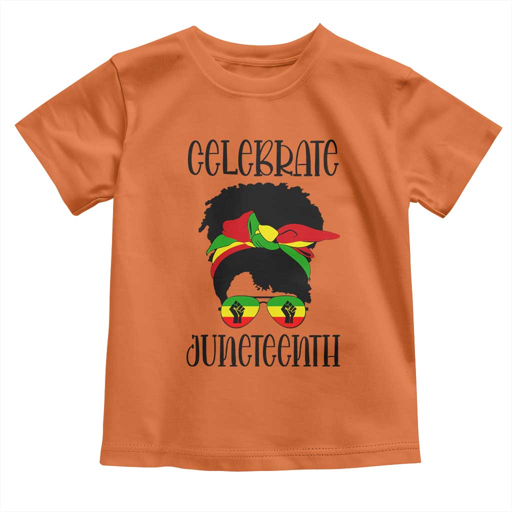Black Women Toddler T Shirt Celebrate Juneteenth Messy Bun TS01 Orange Print Your Wear