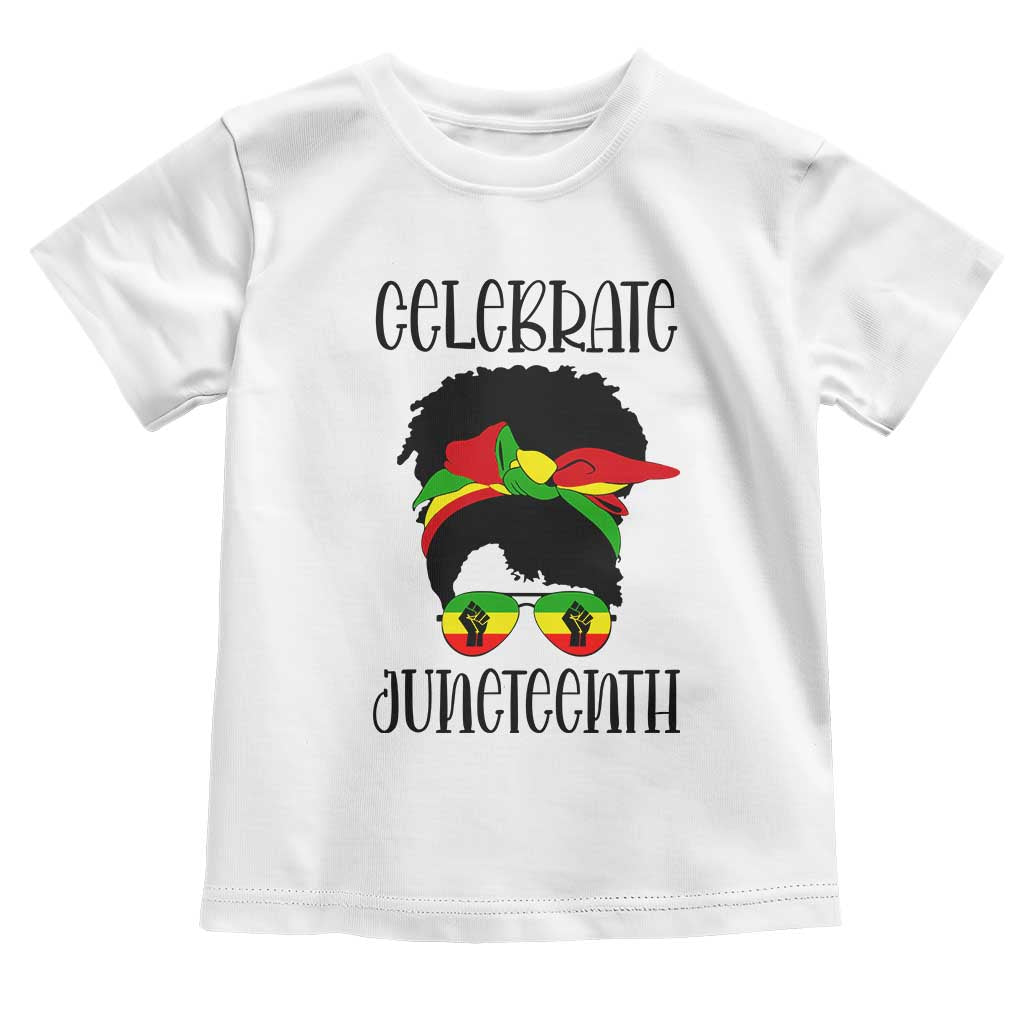 Black Women Toddler T Shirt Celebrate Juneteenth Messy Bun TS01 White Print Your Wear
