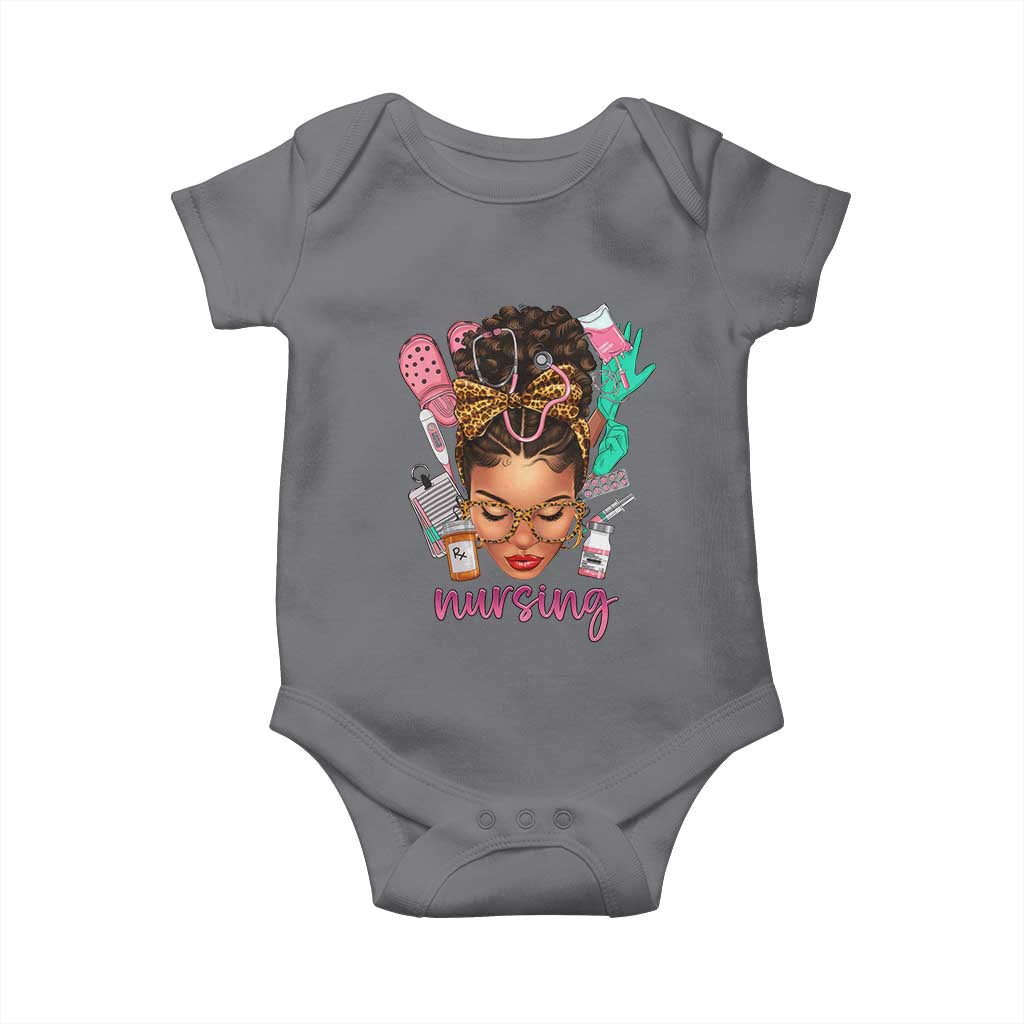 African American Nurse Baby Onesie Nursing Black Messy Bun TS01 Charcoal Print Your Wear