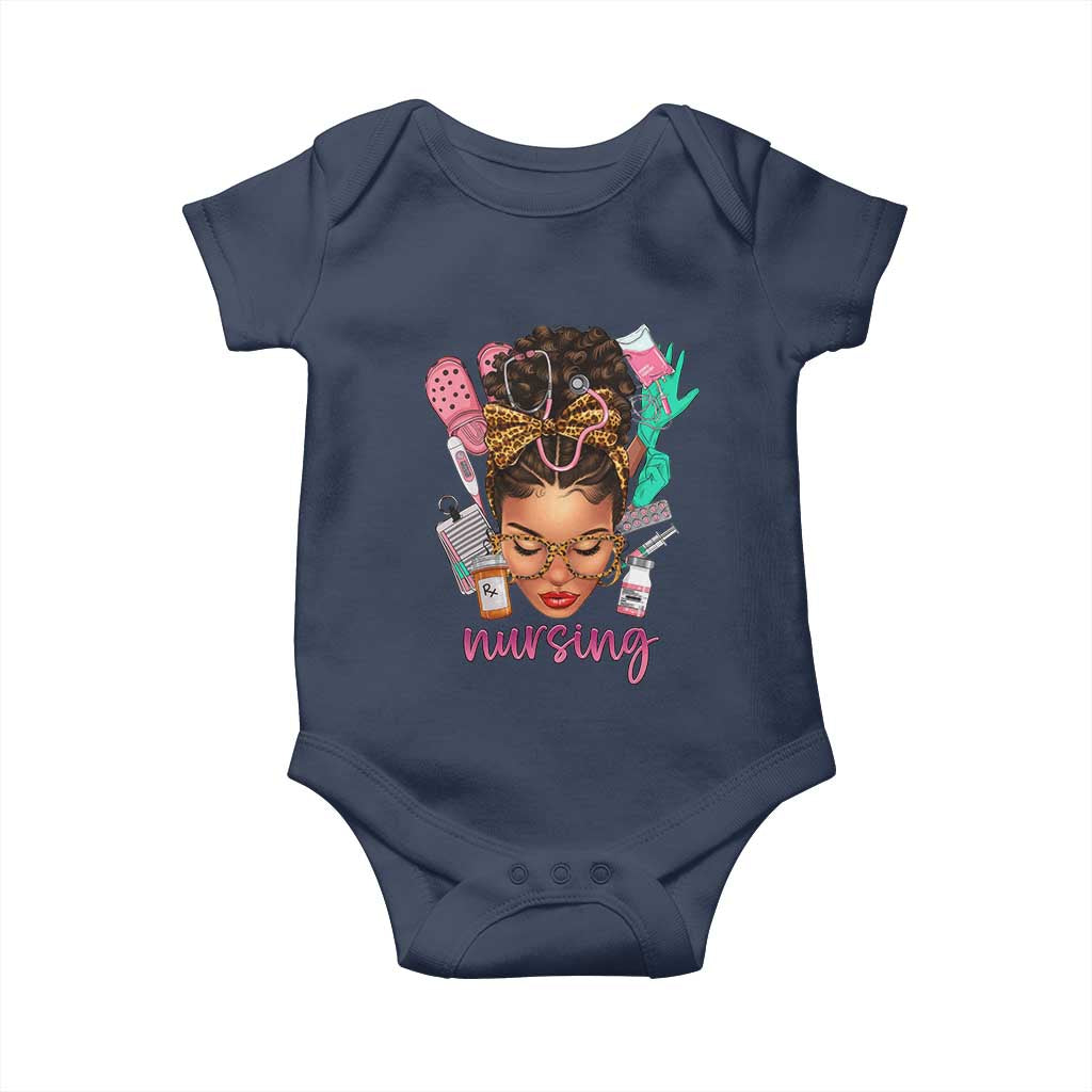 African American Nurse Baby Onesie Nursing Black Messy Bun TS01 Navy Print Your Wear