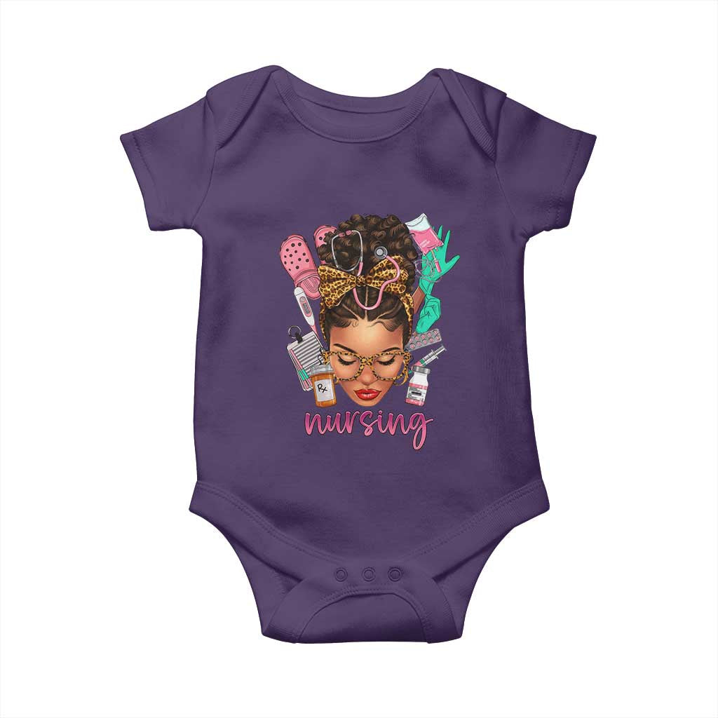 African American Nurse Baby Onesie Nursing Black Messy Bun TS01 Purple Print Your Wear