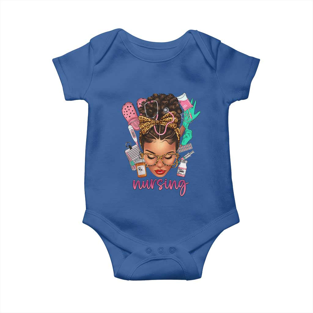 African American Nurse Baby Onesie Nursing Black Messy Bun TS01 Royal Blue Print Your Wear