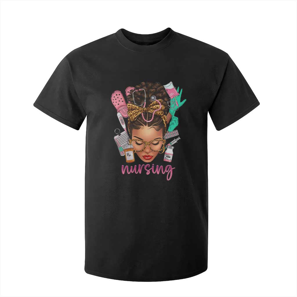 African American Nurse T Shirt For Kid Nursing Black Messy Bun TS01 Black Print Your Wear