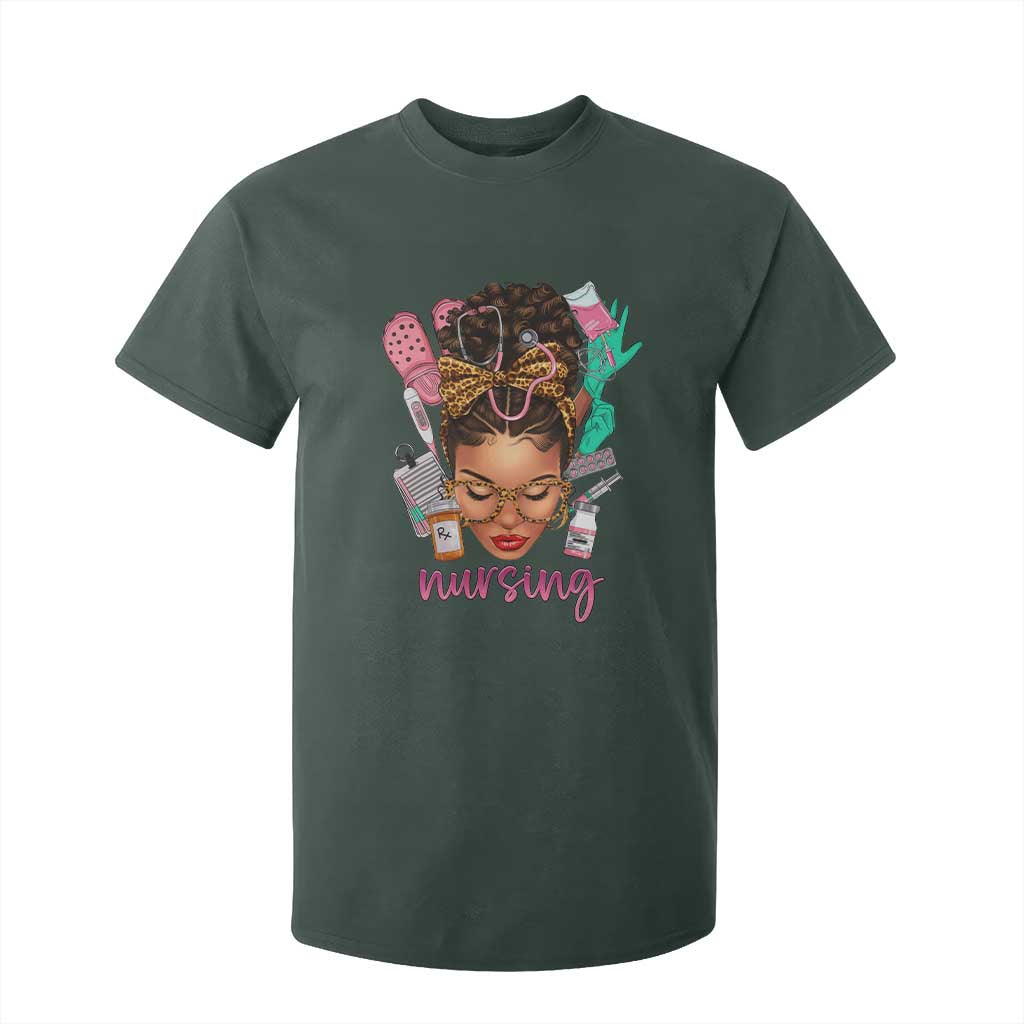 African American Nurse T Shirt For Kid Nursing Black Messy Bun TS01 Dark Forest Green Print Your Wear