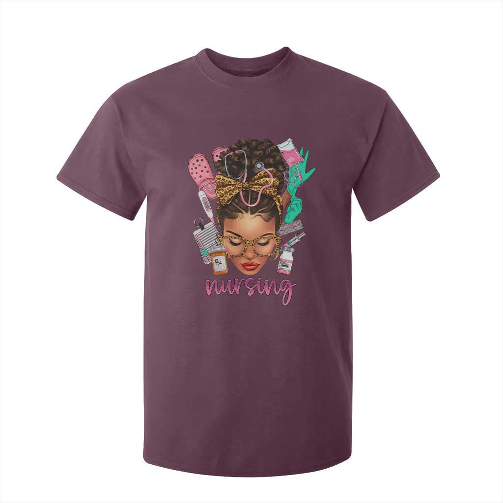 African American Nurse T Shirt For Kid Nursing Black Messy Bun TS01 Maroon Print Your Wear