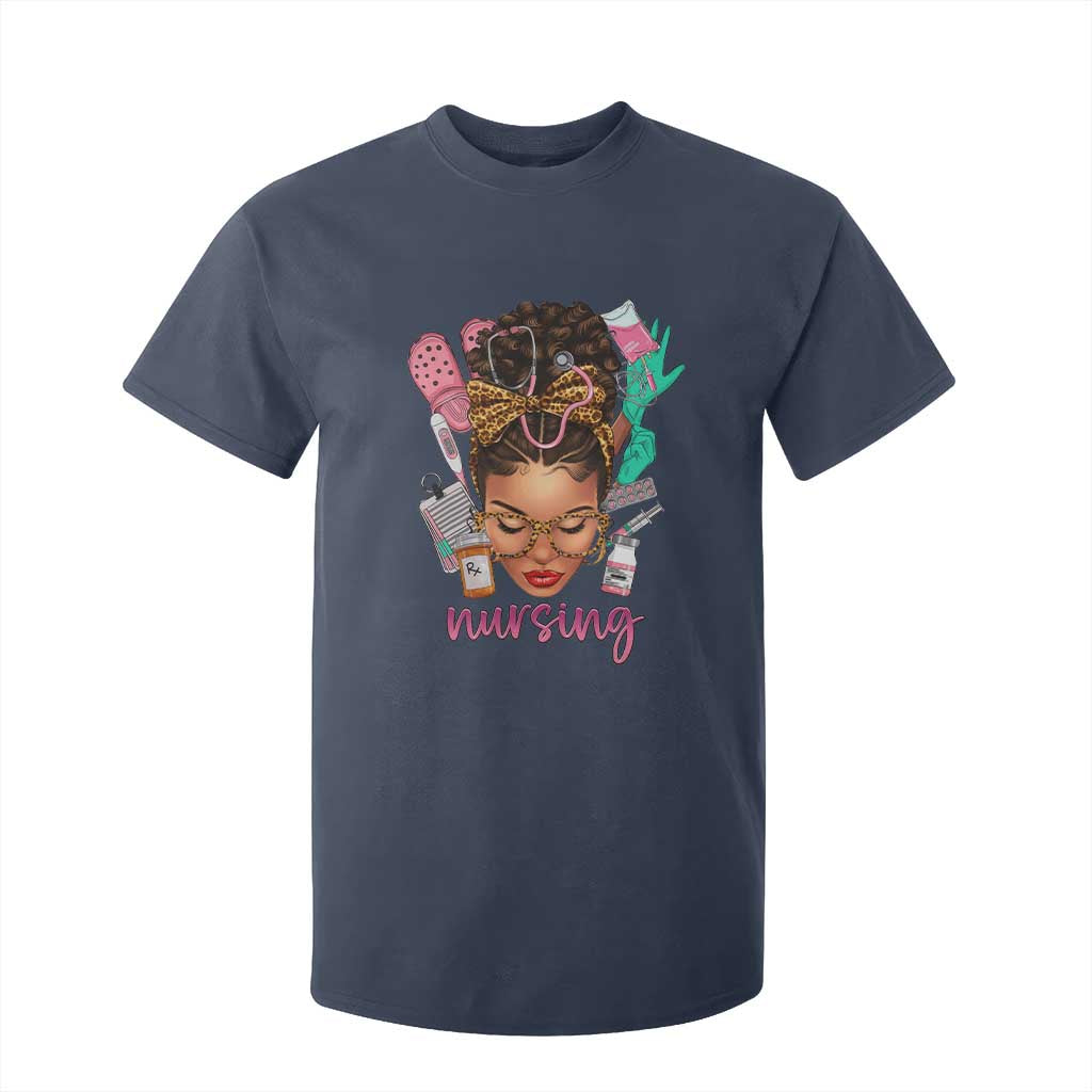 African American Nurse T Shirt For Kid Nursing Black Messy Bun TS01 Navy Print Your Wear
