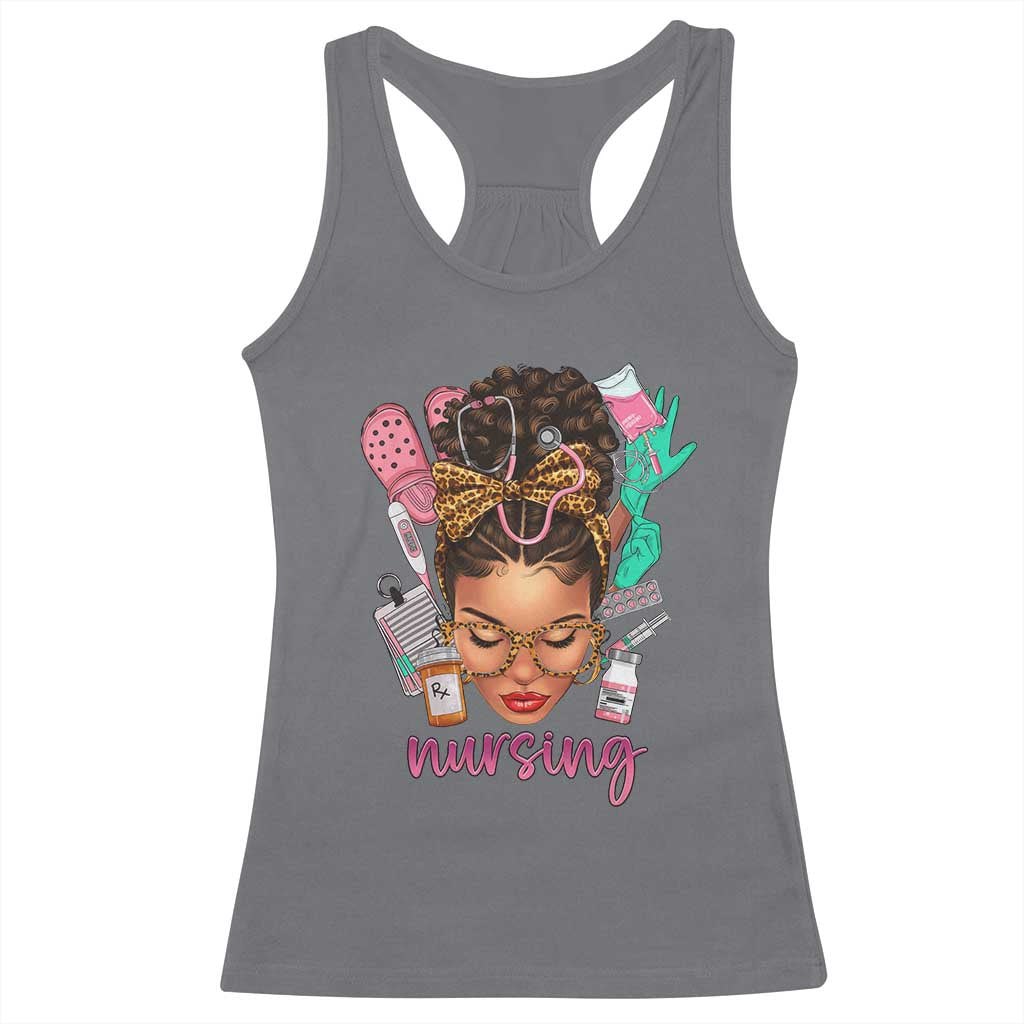 African American Nurse Racerback Tank Top Nursing Black Messy Bun TS01 Charcoal Print Your Wear