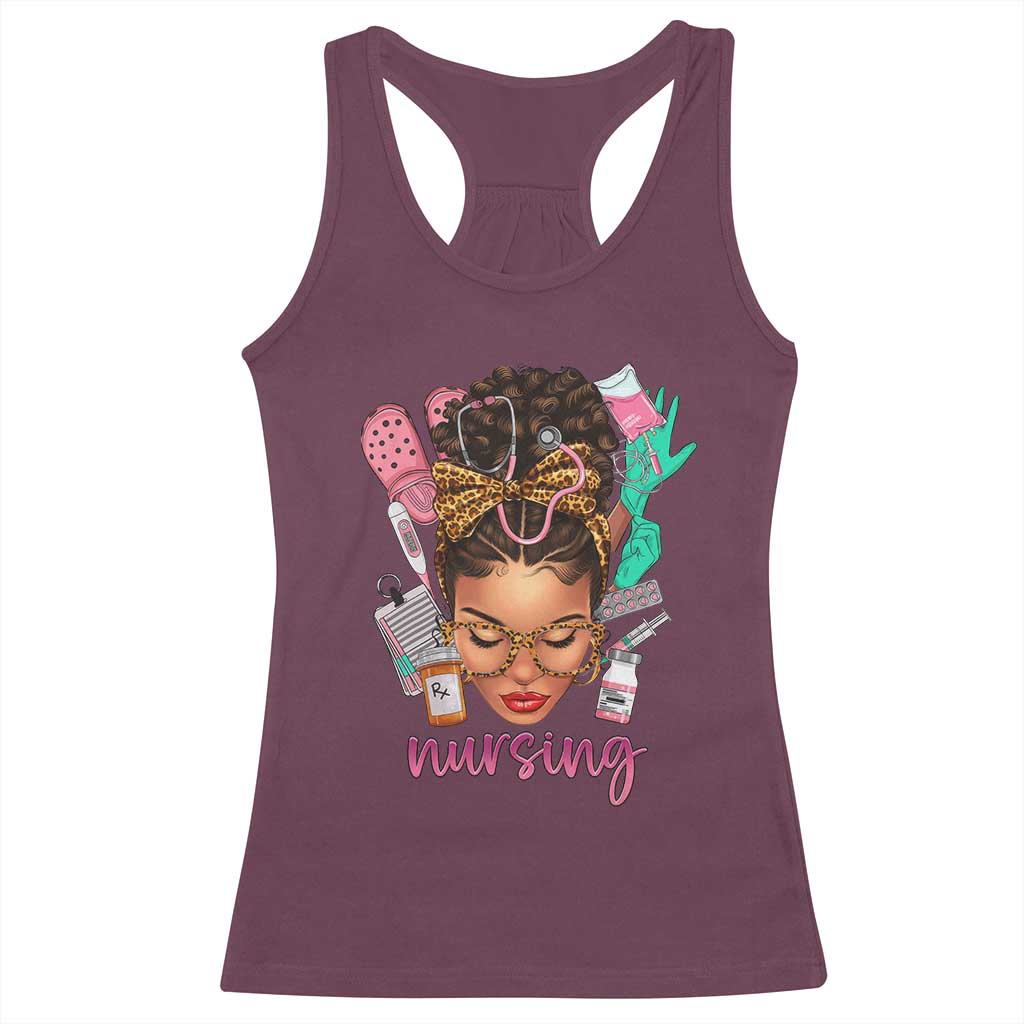 African American Nurse Racerback Tank Top Nursing Black Messy Bun TS01 Maroon Print Your Wear