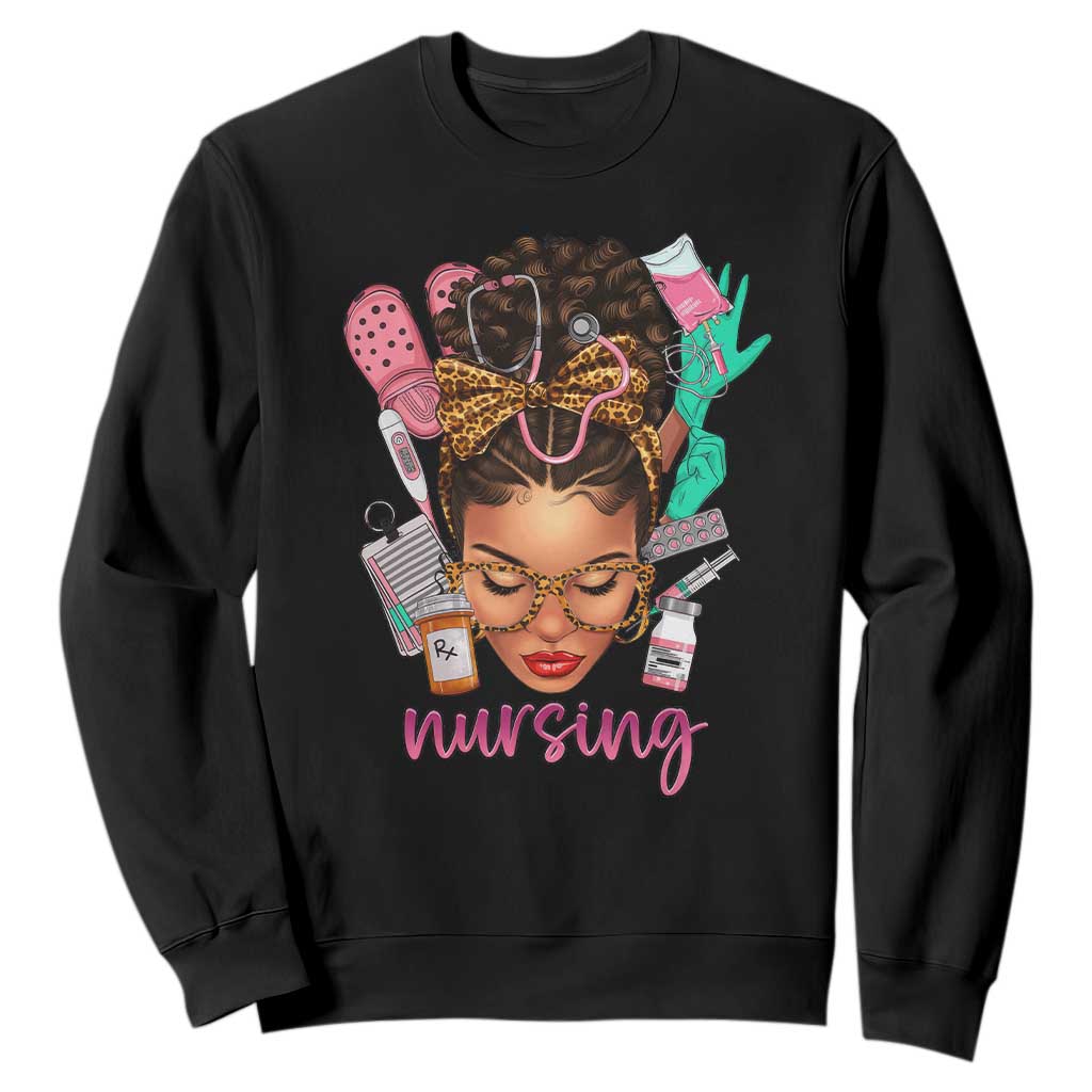 African American Nurse Sweatshirt Black History Month with Afro Hair TS01 Black Printyourwear
