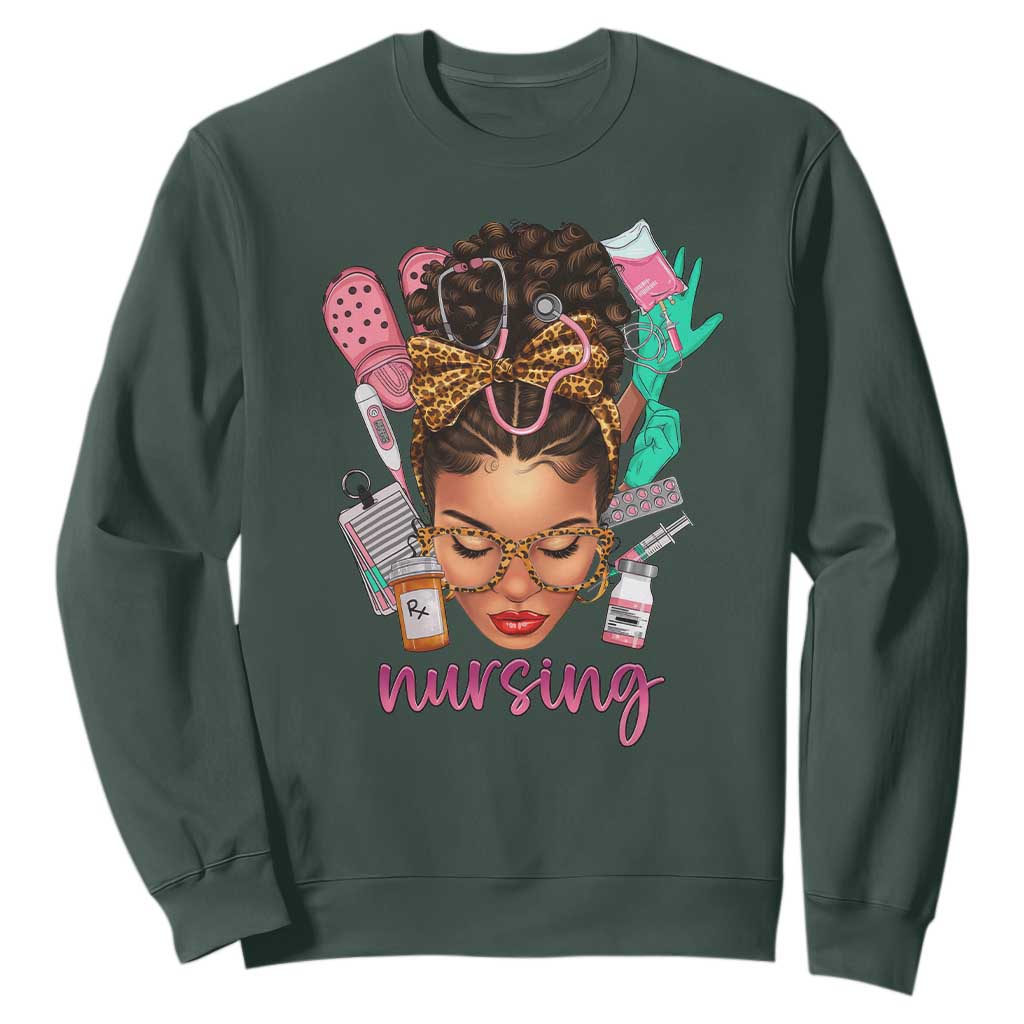 African American Nurse Sweatshirt Black History Month with Afro Hair TS01 Dark Forest Green Printyourwear