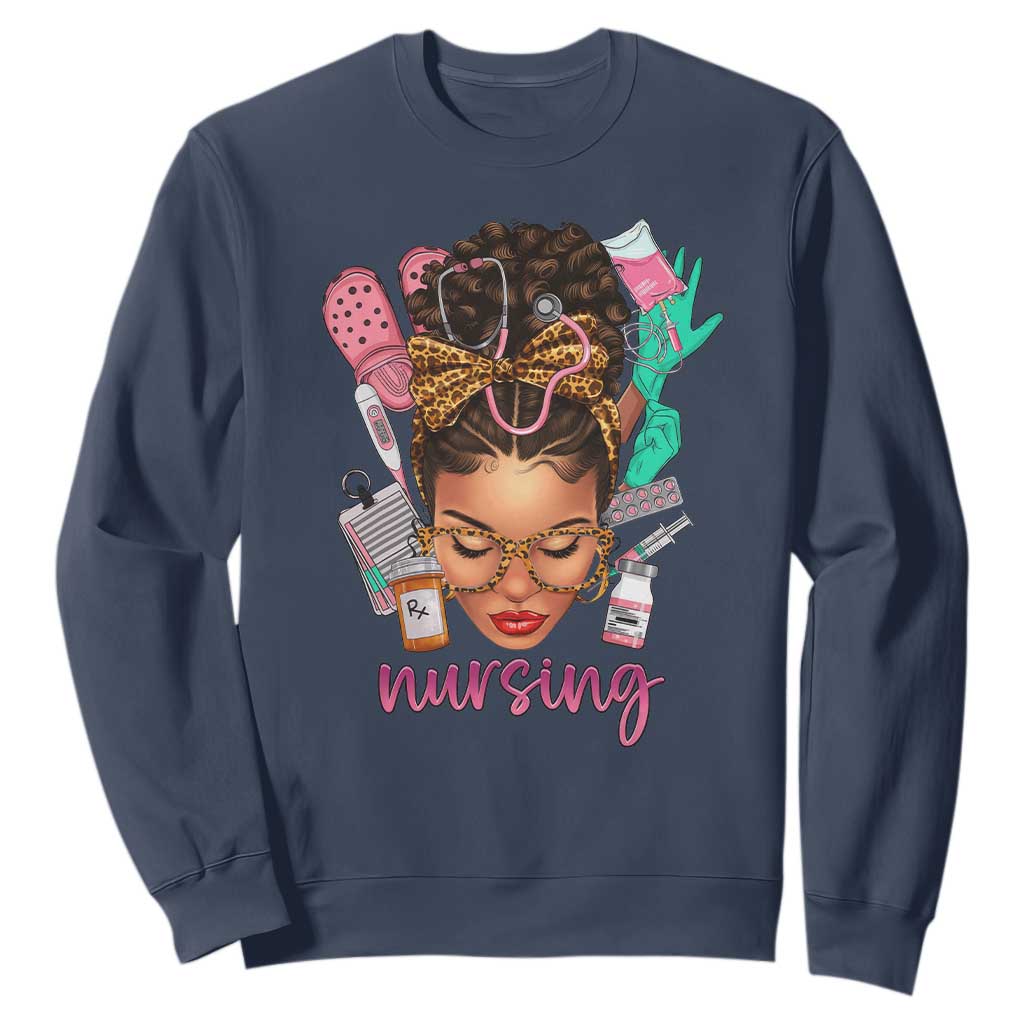 African American Nurse Sweatshirt Black History Month with Afro Hair TS01 Navy Printyourwear