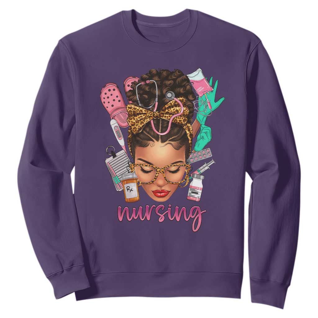 African American Nurse Sweatshirt Black History Month with Afro Hair TS01 Purple Printyourwear