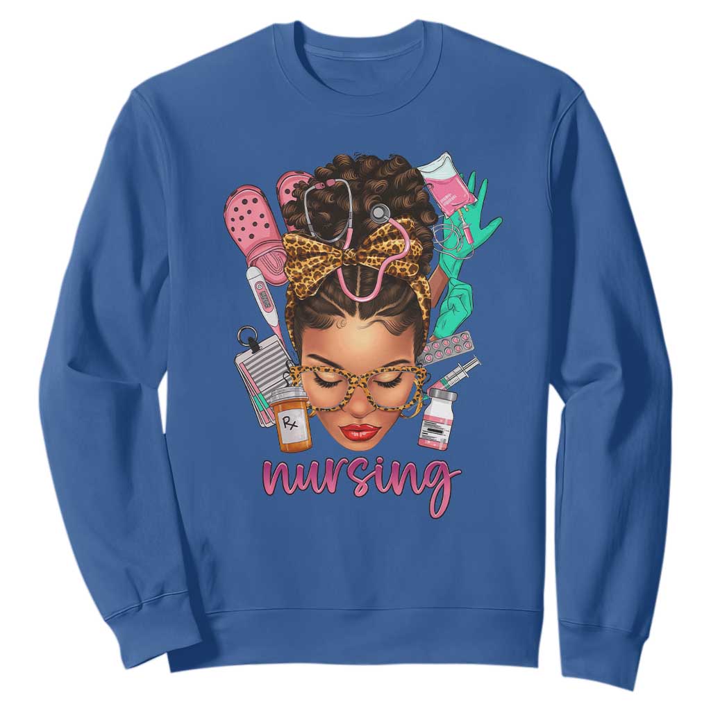 African American Nurse Sweatshirt Black History Month with Afro Hair TS01 Royal Blue Printyourwear