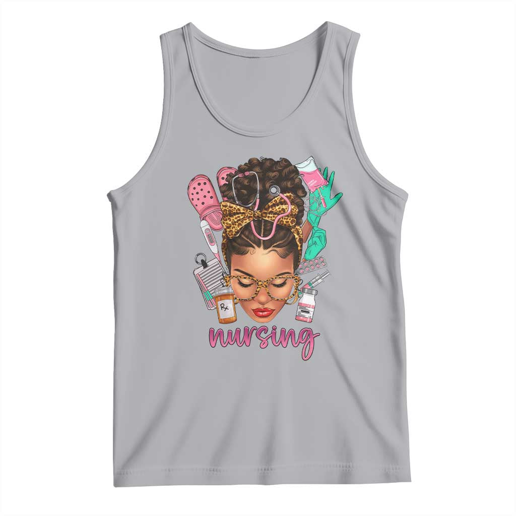 African American Nurse Tank Top Nursing Black Messy Bun TS01 Athletic Heather Print Your Wear