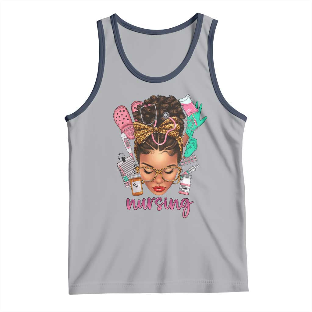 African American Nurse Tank Top Nursing Black Messy Bun TS01 Athletic Heather Navy Print Your Wear