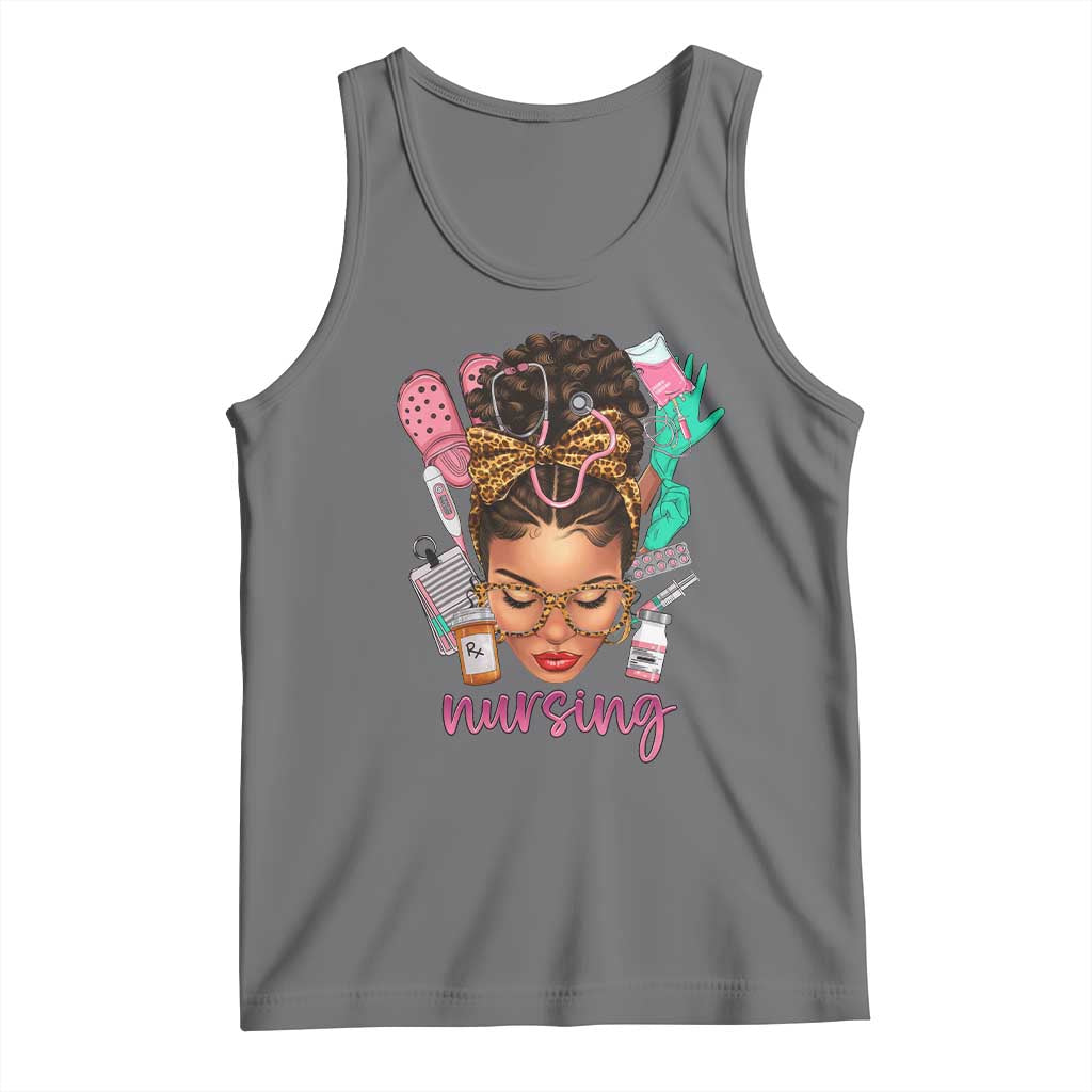 African American Nurse Tank Top Nursing Black Messy Bun TS01 Black Heather Print Your Wear